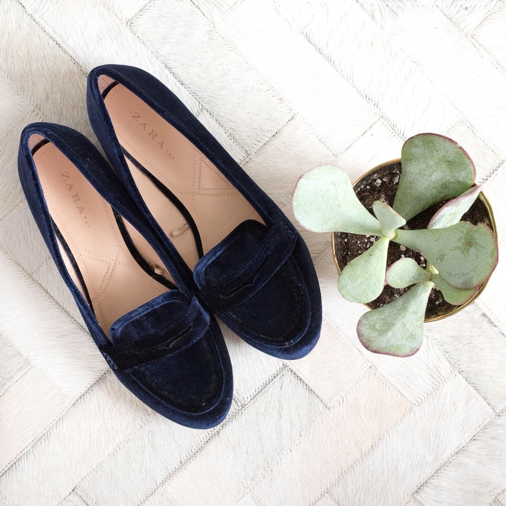 Zara Blue Velvet Flats